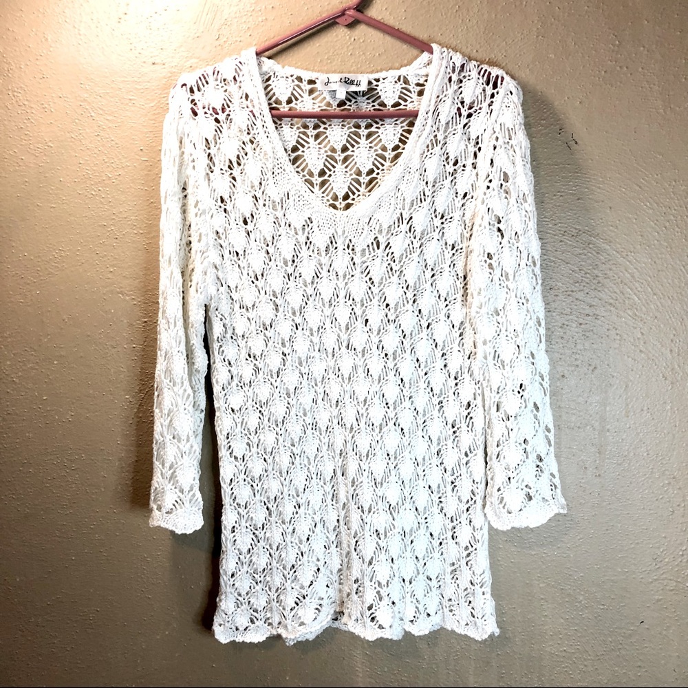 Joseph Ribkoff White Crochet Pullover Sweater